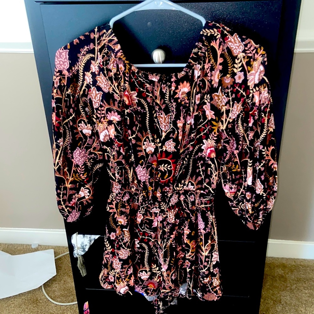 X-Small Free People Romper Black with Floral Patern